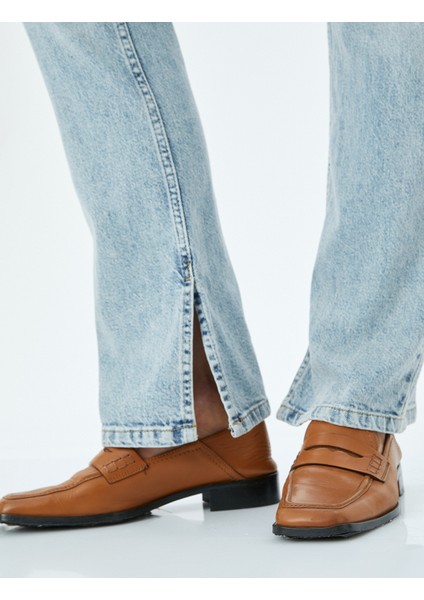 Yüksek Bel Ispanyol Paça Skinny Fit Düğmeli Yırtmaç Detaylı Kot Pantolon - Slim Flare Jean indirimleri