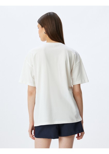 Oversize Kolej Baskılı Bisiklet Yaka Kısa Kollu Pamuklu T-Shirt