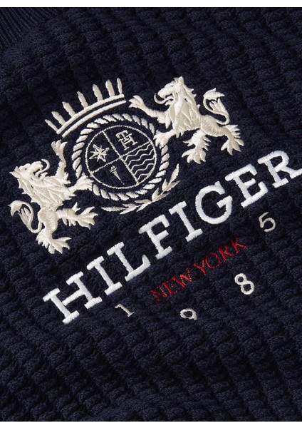 Tommy Hilfiger Yuvarlak Yaka Standart Nakışlı Lacivert Kazak Kadın Varsıty Crest C-Nk Sweater