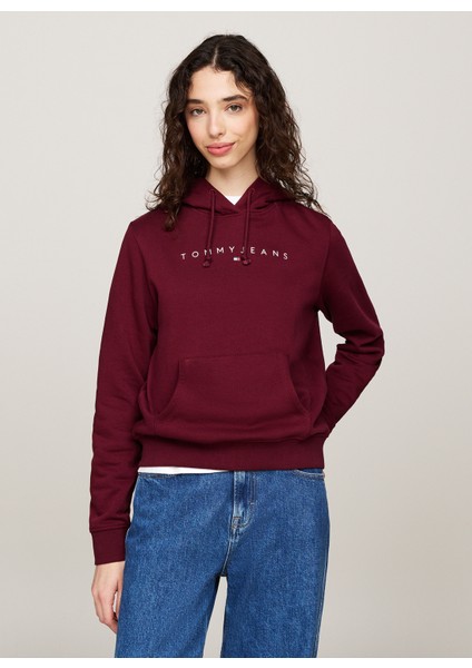 Baskılı Bordo Kadın Sweatshırt Tjw Reg Lınear Hoodıe