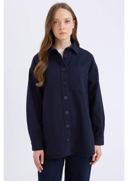 Relax Fit Basic Düz Gabardin Uzun Kollu Gömlek Tunik A6474AX24WN