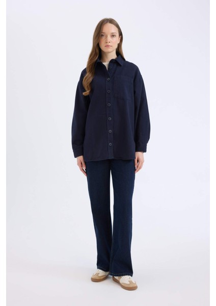 Relax Fit Basic Düz Gabardin Uzun Kollu Gömlek Tunik A6474AX24WN