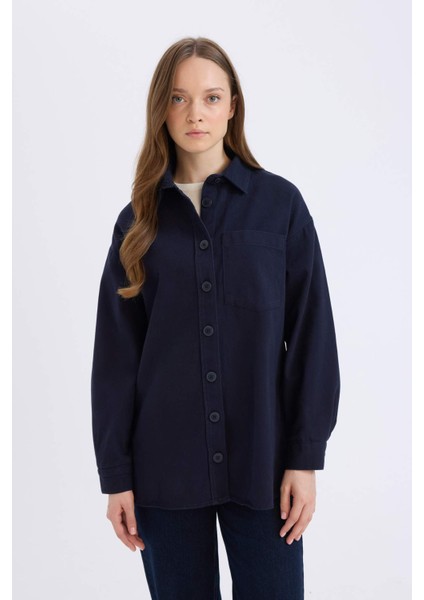 Relax Fit Basic Düz Gabardin Uzun Kollu Gömlek Tunik A6474AX24WN