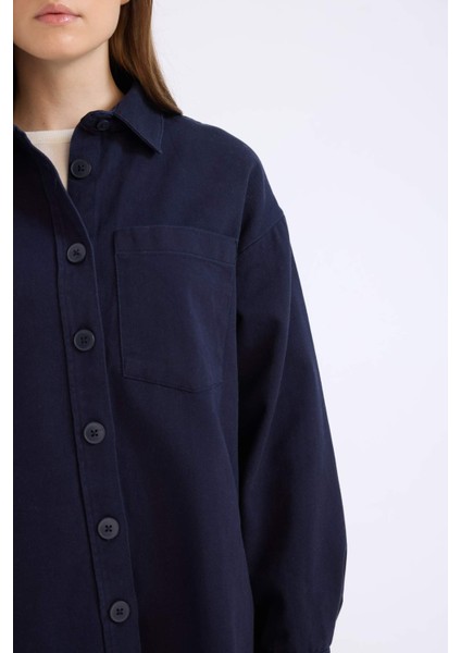Relax Fit Basic Düz Gabardin Uzun Kollu Gömlek Tunik A6474AX24WN