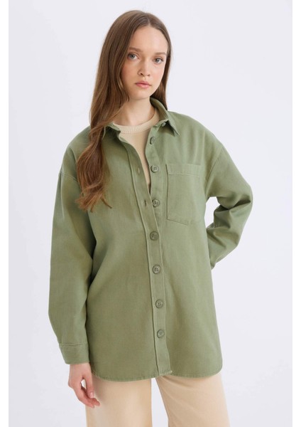 Relax Fit Basic Düz Gabardin Uzun Kollu Gömlek Tunik A6474AX24WN