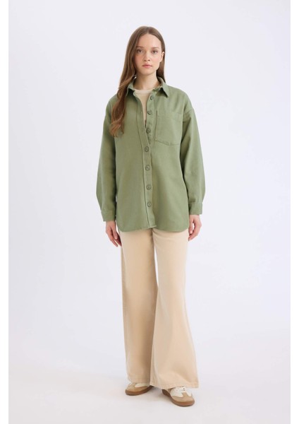 Relax Fit Basic Düz Gabardin Uzun Kollu Gömlek Tunik A6474AX24WN