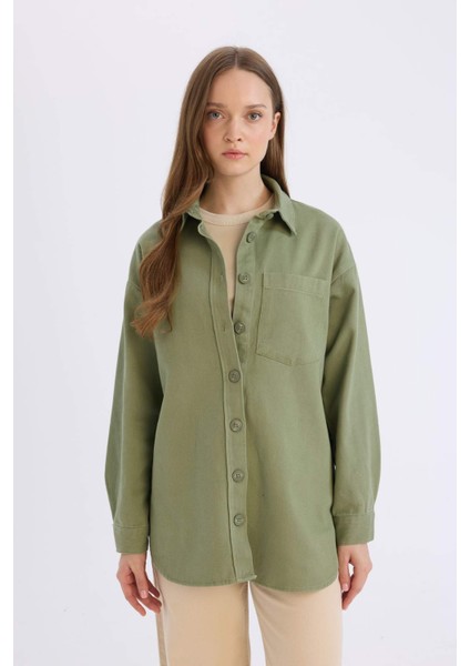 Relax Fit Basic Düz Gabardin Uzun Kollu Gömlek Tunik A6474AX24WN