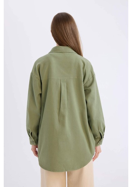 Relax Fit Basic Düz Gabardin Uzun Kollu Gömlek Tunik A6474AX24WN