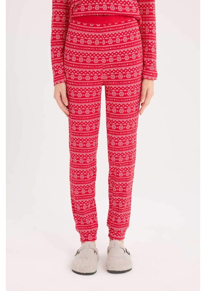 Pijama Takımı Waffle Kumaş Uzun Kollu Üst Beli Lastikli Uzun Alt-Fall in Love D2284AX24WN indirimleri