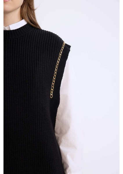 Yarım Balıkçı Yaka Basic Düz Yan Yırtmaçlı Triko Süveter D5022AX24AU indirimleri