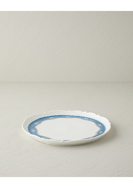 Retro Charm New Bone China Servis Tabağı 27 cm Beyaz - Mavi