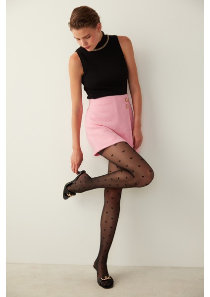 Mini Heart Siyah Külotlu Çorap