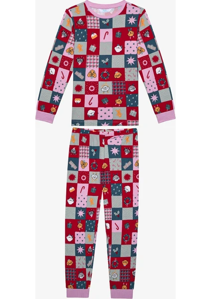 Kız Çocuk Patchwork Termal Çok Renkli Pijama Takımı