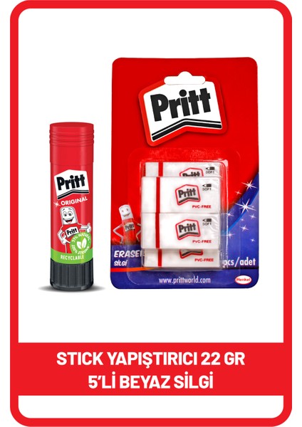 Stick 22 gr Shrink + Pritt Beyaz Silgi 5'li Blister