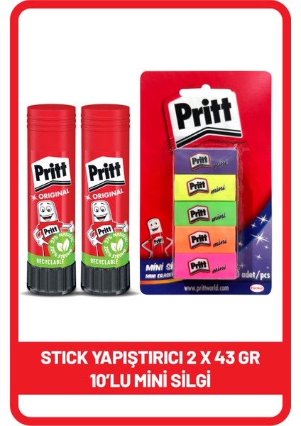 Stick 43 gr Shrink x 2 Adet + Pritt Mini Silgi 10'lu Blister