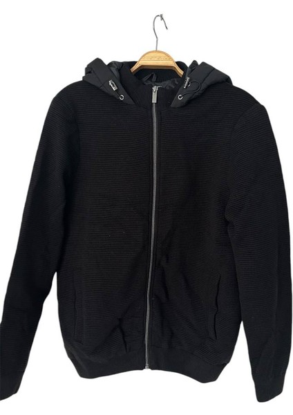 Erkek Triko Kombinli Garni Kapitone Kapüşonlu Mont