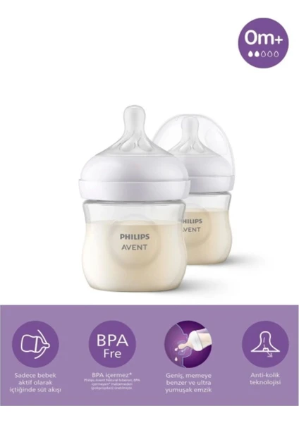 Philips Avent Natural Response Pp 2'li Biberon Seti, 125ML, 0+ Ay,doğal Tepkili Biberon Emziği, SCY900/02