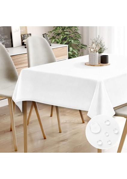Canvas Sıvı Geçirmez Leke Tutmaz Beyaz Masa Örtüsü