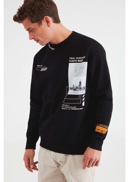 Ffomo Erkek Çok Pozisyonlu Baskılı Büyük Süs Etiketli Içi Polarlı Siyah Sweatshirt fırsatları