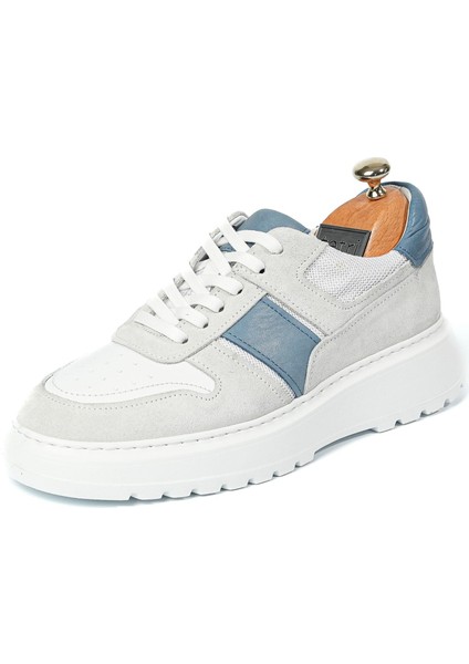 Strauss Model Deri El Yapımı Erkek Beyaz - Lacivert Sneaker