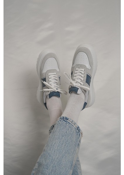 Strauss Model Deri El Yapımı Erkek Beyaz - Lacivert Sneaker indirimleri