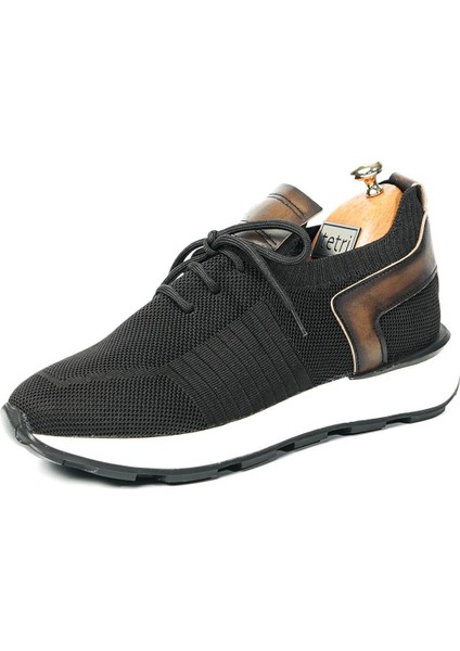 Leonidas Model Deri Triko Erkek Siyah Sneaker