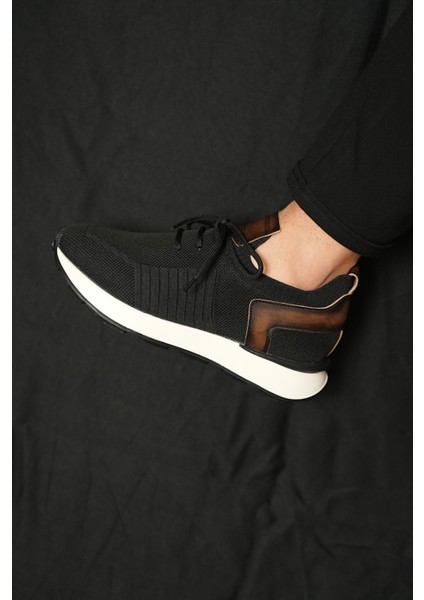 Leonidas Model Deri Triko Erkek Siyah Sneaker