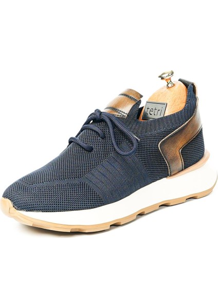 Leonidas Model Deri Triko Erkek Lacivert Sneaker