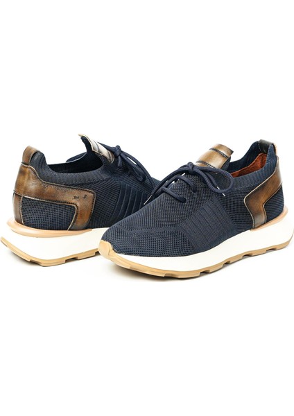 Leonidas Model Deri Triko Erkek Lacivert Sneaker