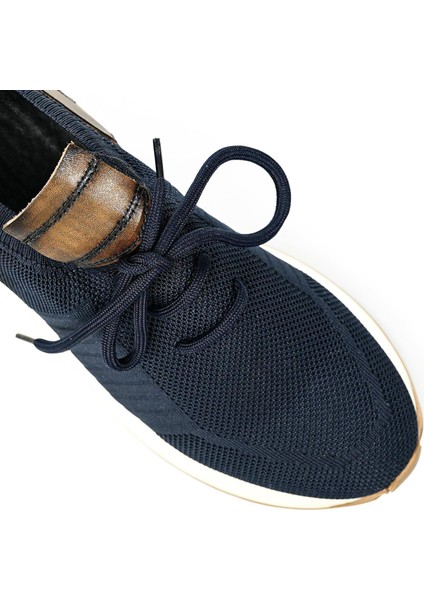 Leonidas Model Deri Triko Erkek Lacivert Sneaker