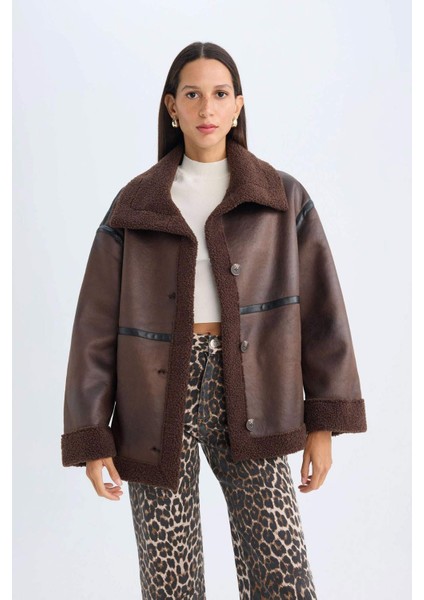 Relax Fit Polo Yaka Mont Düğmeli Cepli Mevsimlik Pelüş Astarlı D3994AX24WN