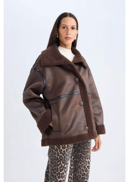 Relax Fit Polo Yaka Mont Düğmeli Cepli Mevsimlik Pelüş Astarlı D3994AX24WN fırsatları