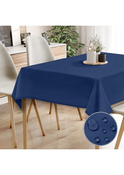Canvas Sıvı Geçirmez Leke Tutmaz Koyu Saks Masa Örtüsü