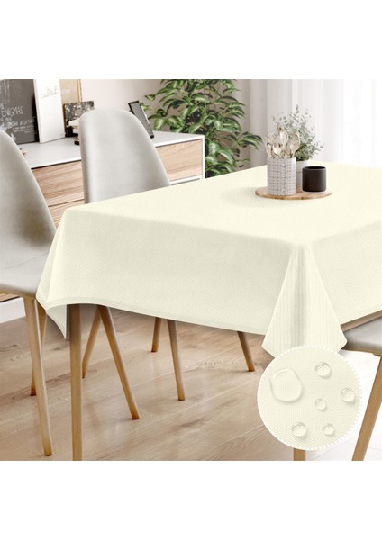 Canvas Sıvı Geçirmez Leke Tutmaz Kırık Beyaz Masa Örtüsü