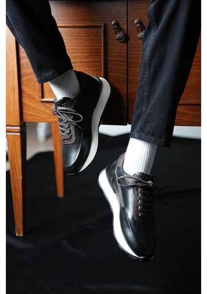 Rozak Model Deri El Yapımı Erkek Beyaz - Siyah Sneaker