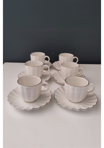 Luz Form Platin File 12 Parça 6 Kişilik Kahve Fincan Takımı