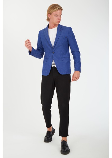 5110 Dar Kalıp Yarım Astarlı Indigo Erkek Blazer Ceket modelleri