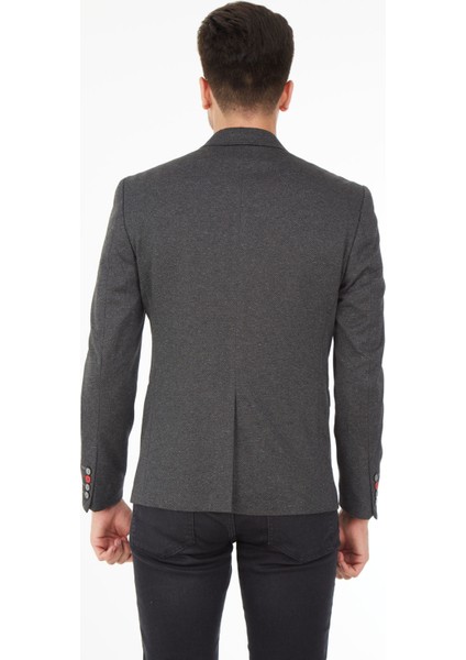 5112 Dar Kalıp Örme Kumaş Siyah Erkek Blazer Ceket