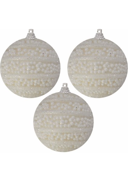 Yılbaşı Ağacı Süsü, Beyaz Lüks Ağaç Süsleme Topları 8cm Pakette 3 Ad.