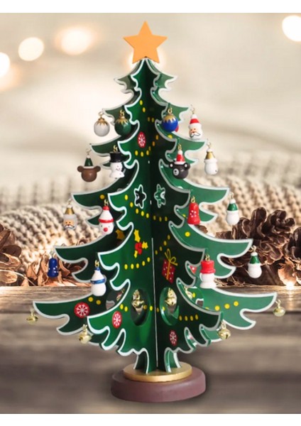Yılbaşı Ahşap Dekor 24 cm -Çam Ağacı Yeşil