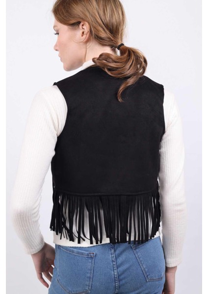 5019 Püskül Detay Yelek Siyah indirimleri