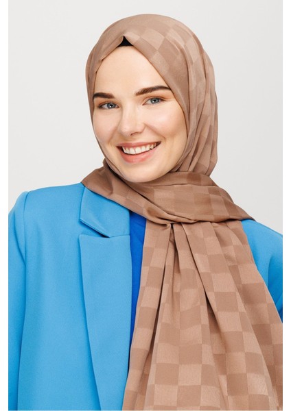 Kahverengi Dama Desen Ipeksi Jakar Şal