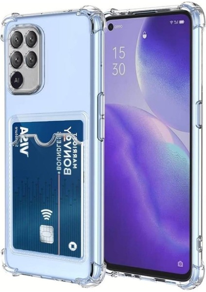 Oppo Reno 5 Lite Kılıf Kartlıklı Şeffaf Silikon Darbe Dayanıklı Koruyucu Kamera Korumalı Kılıf + Ekran Koruyucu