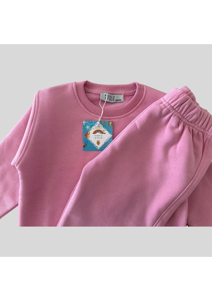 3 Iplik Şardonlu Unisex Basic Pembe Bebek Eşofman Takımı