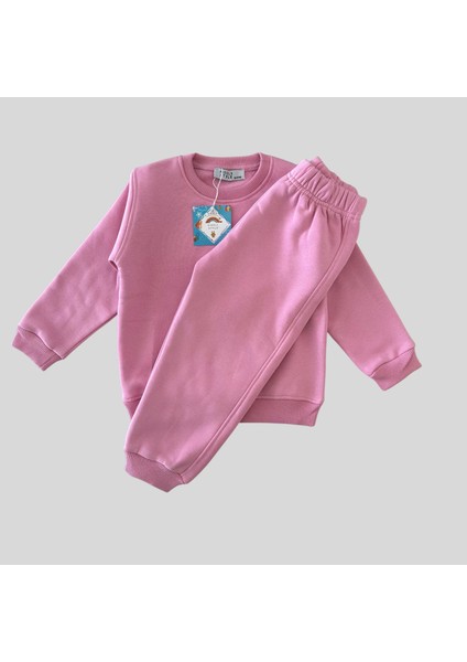 3 Iplik Şardonlu Unisex Basic Pembe Bebek Eşofman Takımı