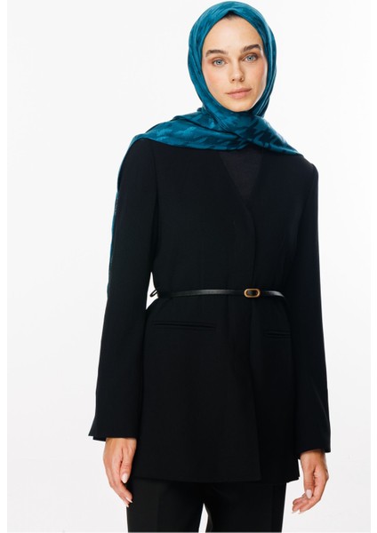 Petrol Mavisi Kazayağı Desen Parlak Jakar Şal fiyatları