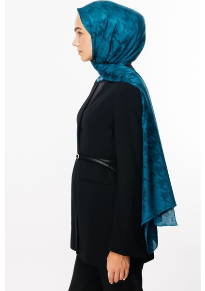 Petrol Mavisi Kazayağı Desen Parlak Jakar Şal fırsatları