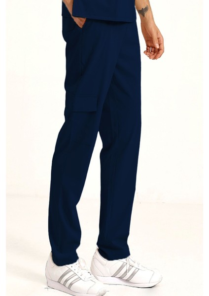 Tek Alt Kargo Cepli Klasik Likralı Unisex Cerrahi Pantolon Lacivert