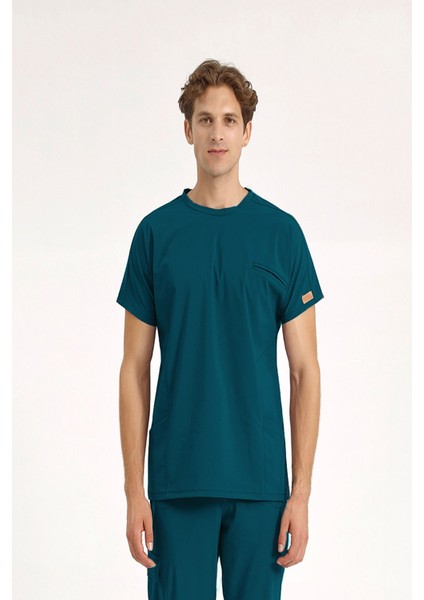 Tek Üst Bisiklet Yaka Likralı Doktor ve Hemşire Forması Cerrahi Forma Petrol Yeşili | Brl Bagel modelleri