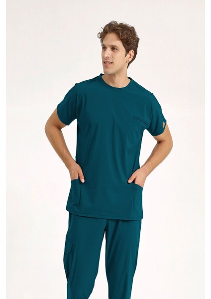 Tek Üst Bisiklet Yaka Likralı Doktor ve Hemşire Forması Cerrahi Forma Petrol Yeşili | Brl Bagel fırsatları